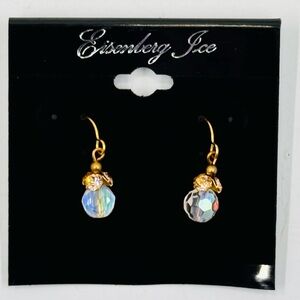 Eisenberg Ice Gold and AB Crystal Drop Earrings NWT